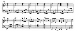 Sonata K426 (battute da 143 a 160) accordi ripetuti ossessivamente dalla battuta 138 alla 153